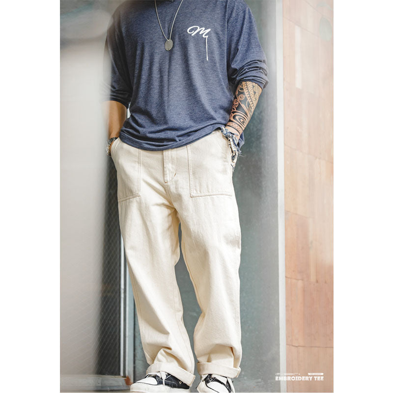 New for Fall! American Casual Embroidered V-Neck Long Sleeve T-Shirt