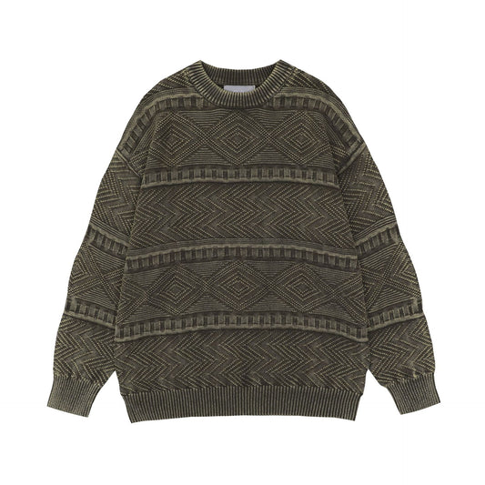 Solid color embroidered round neck knit pullover sweater