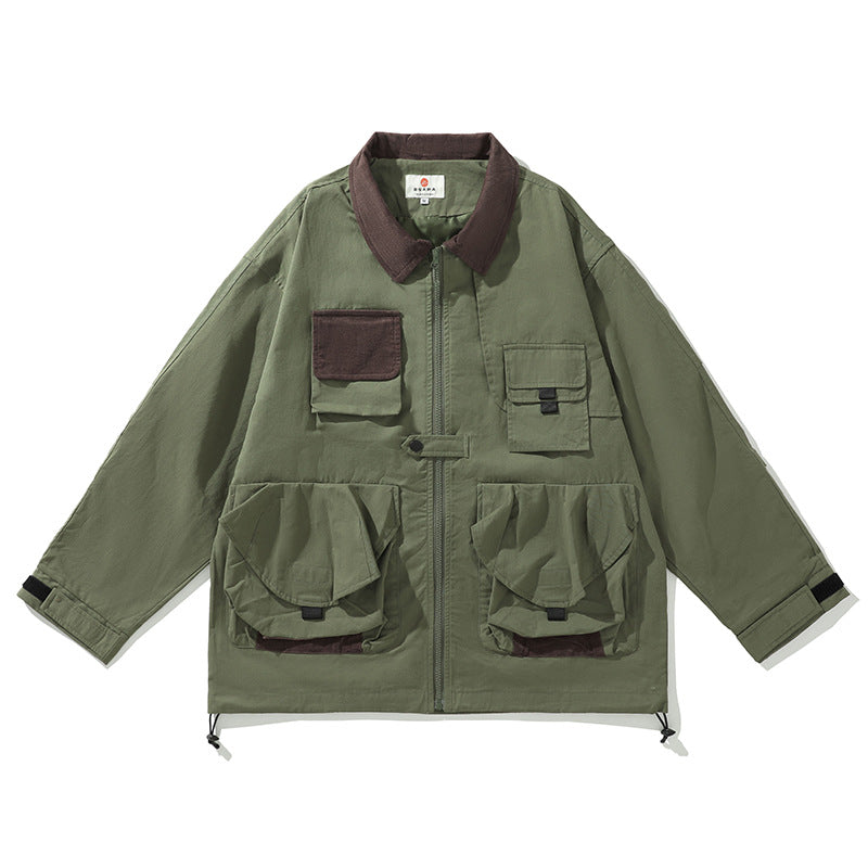 Stand collar pocket corduroy turndown collar jacket