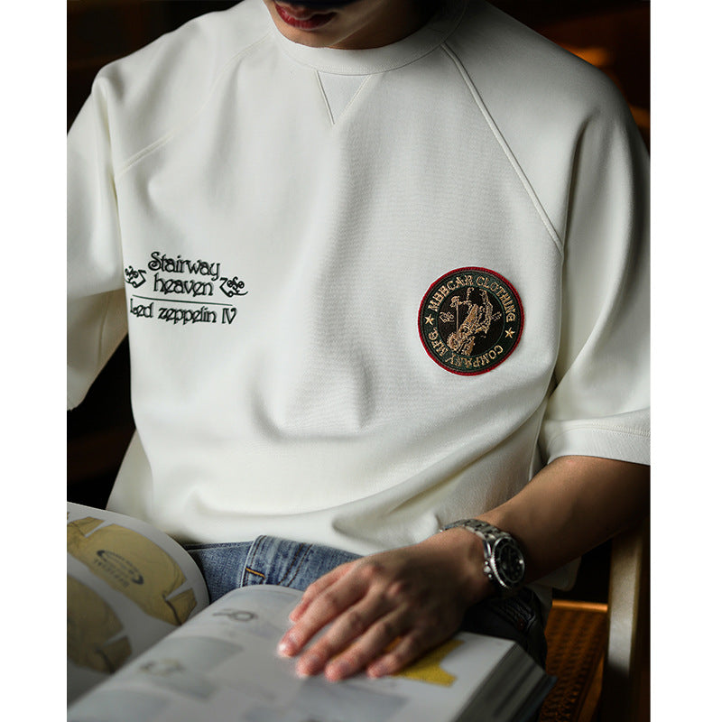 290g Raglan Tee with Embroidered Badge and Retro Print