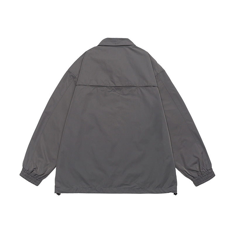 Solid color 3D pocket turn-down collar jacket
