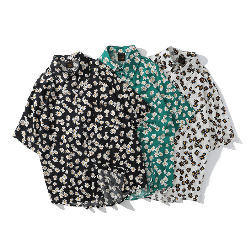 New summer daisy print short sleeve shirt