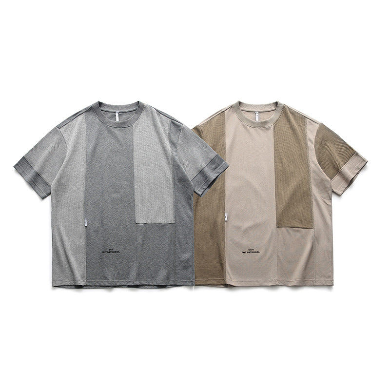 夏新作切替配色100%コットンTシャツ