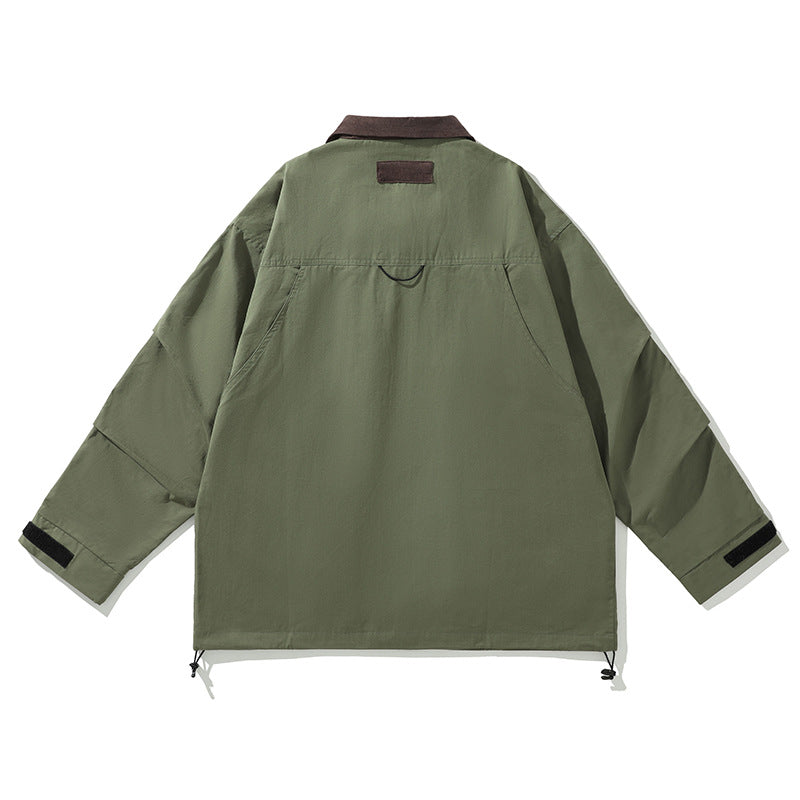 Stand collar pocket corduroy turndown collar jacket