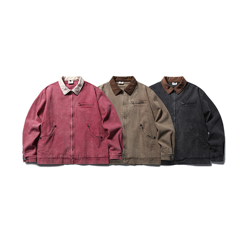 配色ヴィンテージ加工 刺繍三色展開ジャケット