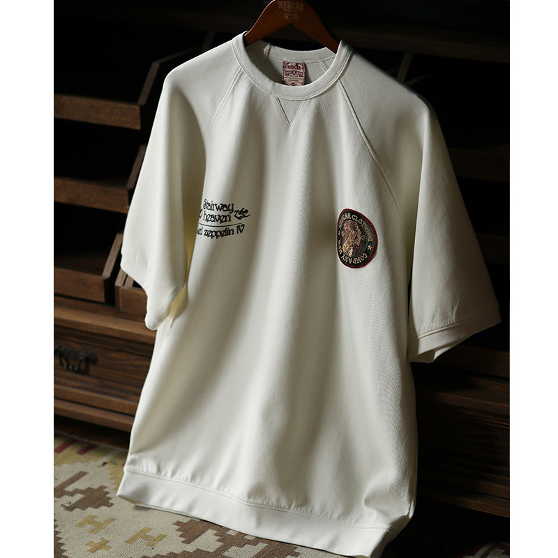 290g Raglan Tee with Embroidered Badge and Retro Print