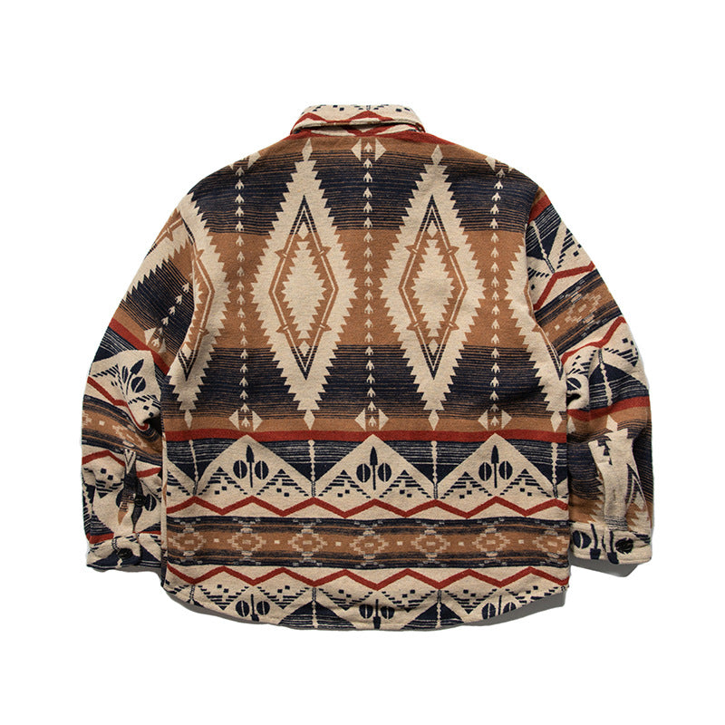 Mixed-color ethnic-style loose-fitting long-sleeved shirt