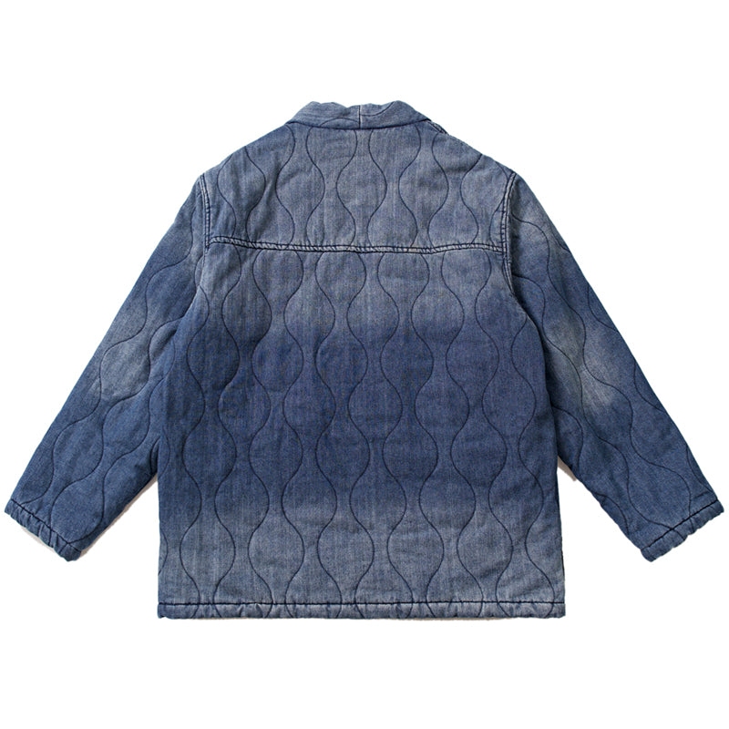 Casual denim hanten jacket with padding, loose cargo down jacket