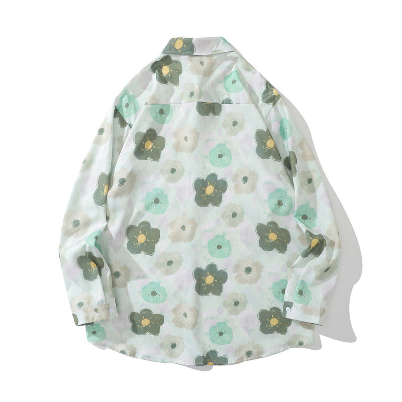 New summer color combination floral print long sleeve shirt
