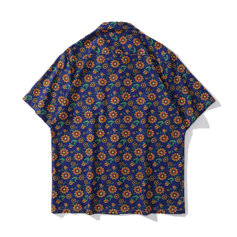 New summer sunflower print short sleeve shirt