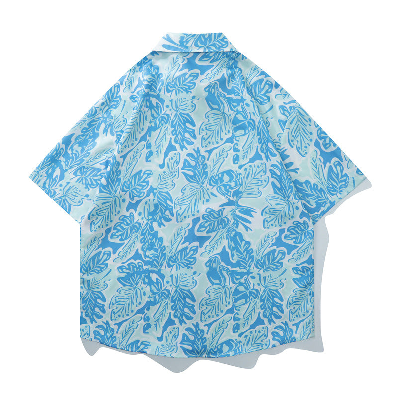 New summer leaf print short sleeve shirt