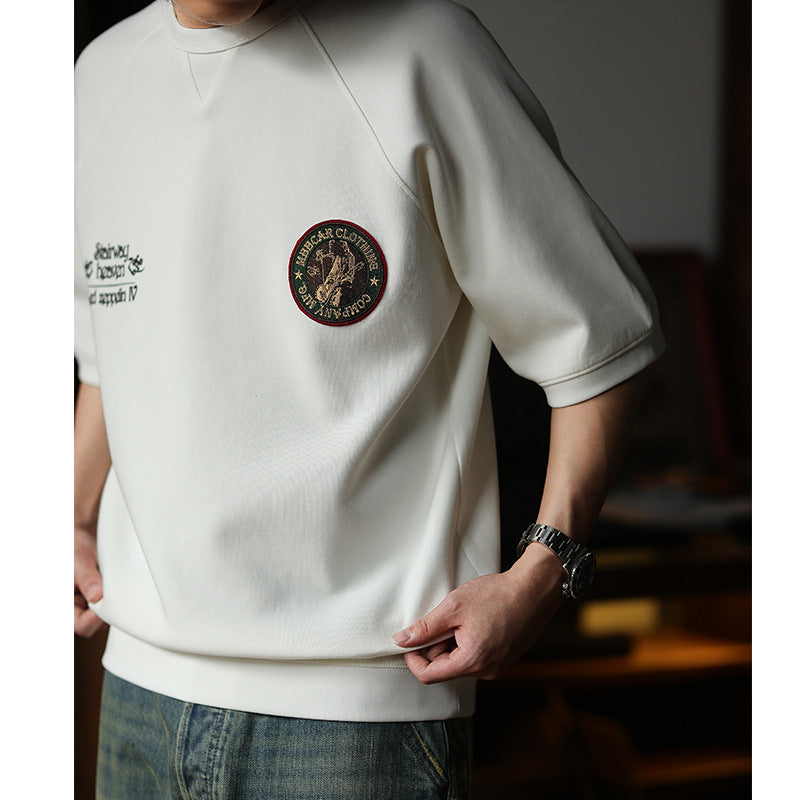 290g Raglan Tee with Embroidered Badge and Retro Print