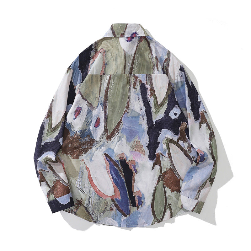 New Spring Retro Graffiti Hawaiian Long Sleeve Shirt