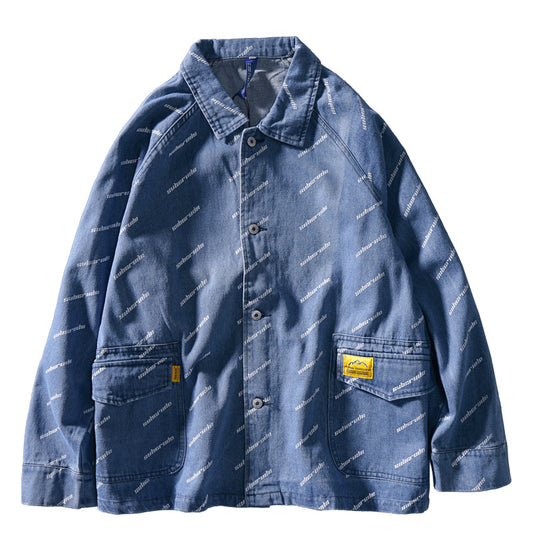 New for Spring Alphabet Denim Long Sleeve Shirt