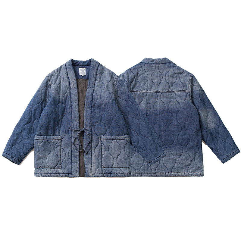 Casual denim hanten jacket with padding, loose cargo down jacket