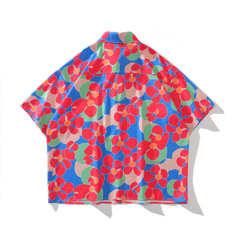 New summer color combination floral print short sleeve shirt