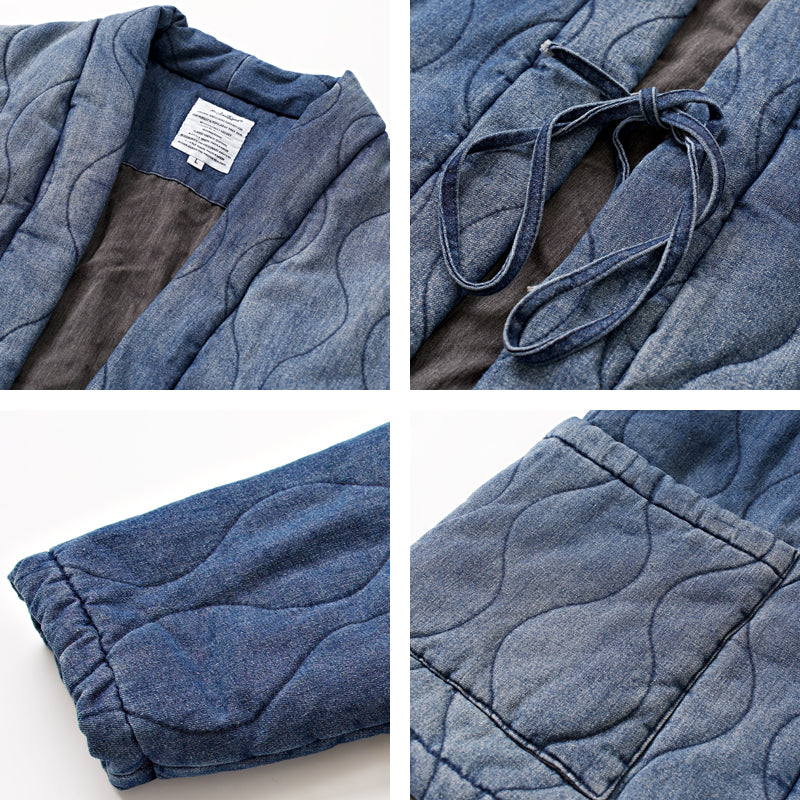 Casual denim hanten jacket with padding, loose cargo down jacket
