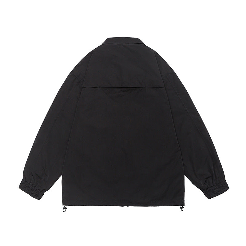 Solid color 3D pocket turn-down collar jacket