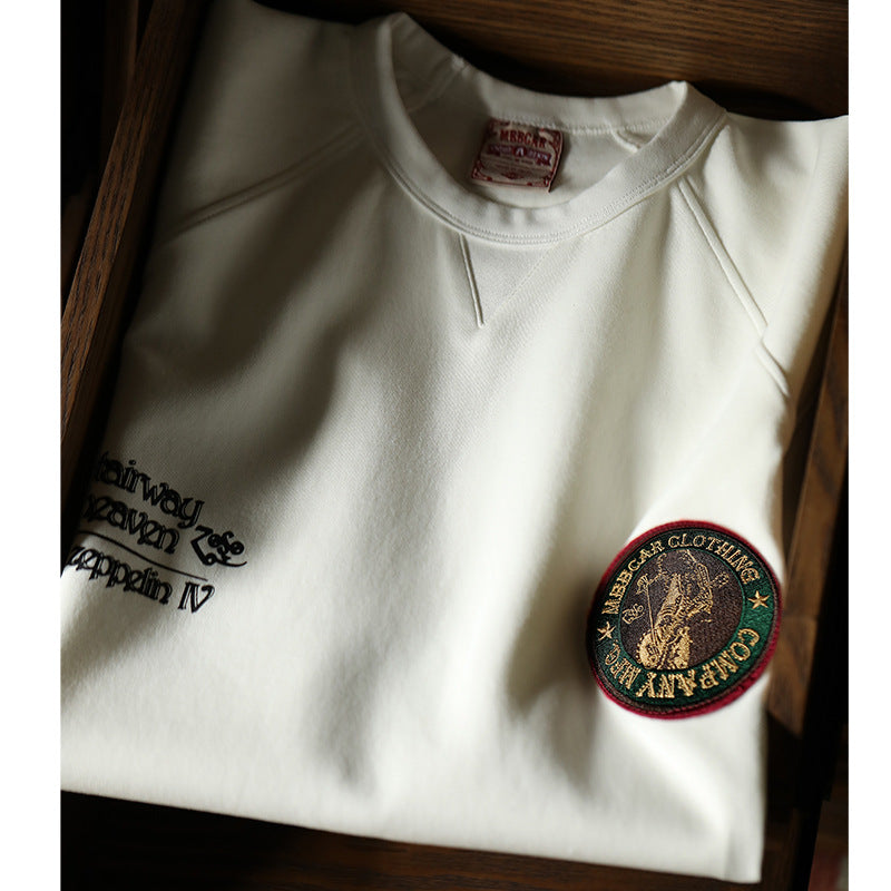 290g Raglan Tee with Embroidered Badge and Retro Print