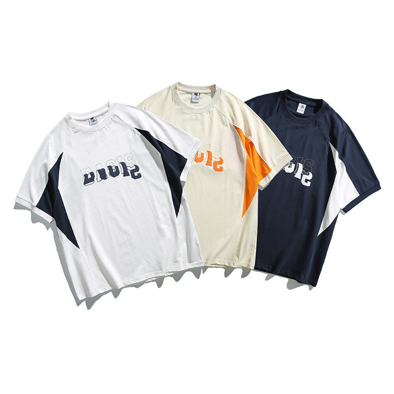 夏新作 250G 綿 切替 立体アルファベット Tシャツ
