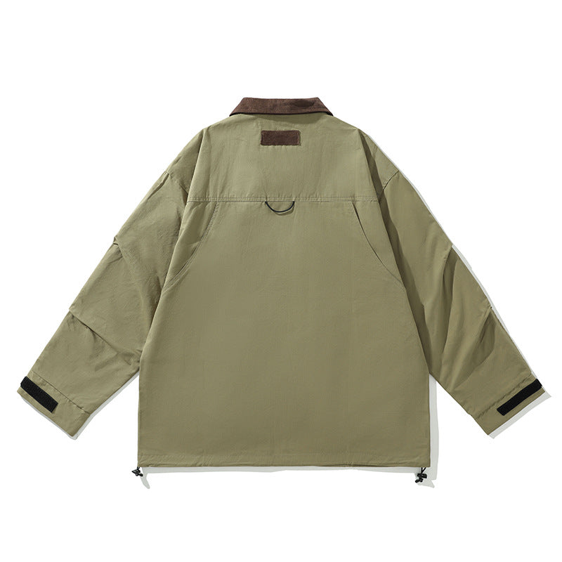 Stand collar pocket corduroy turndown collar jacket
