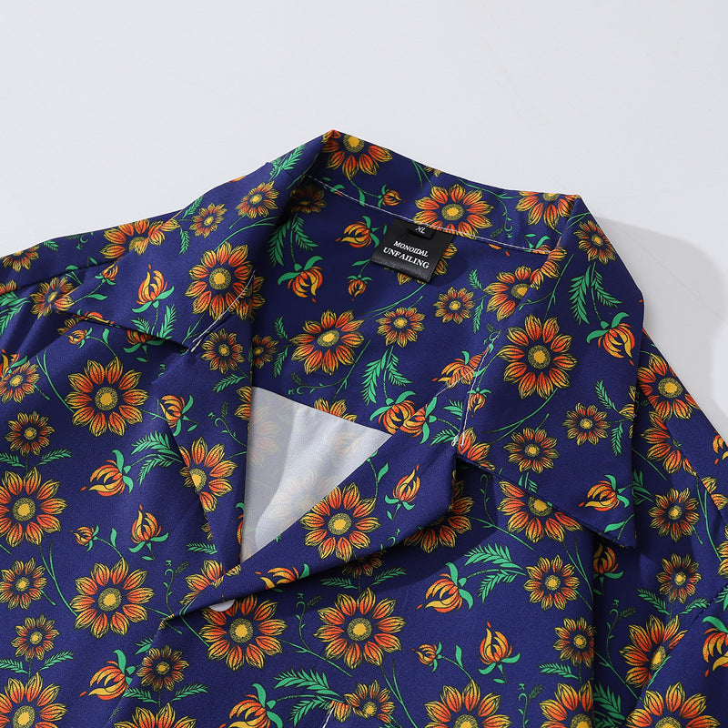 New summer sunflower print short sleeve shirt