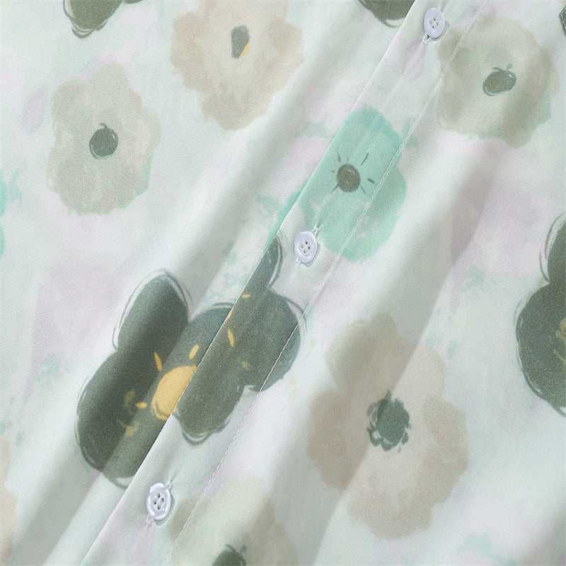 New summer color combination floral print long sleeve shirt