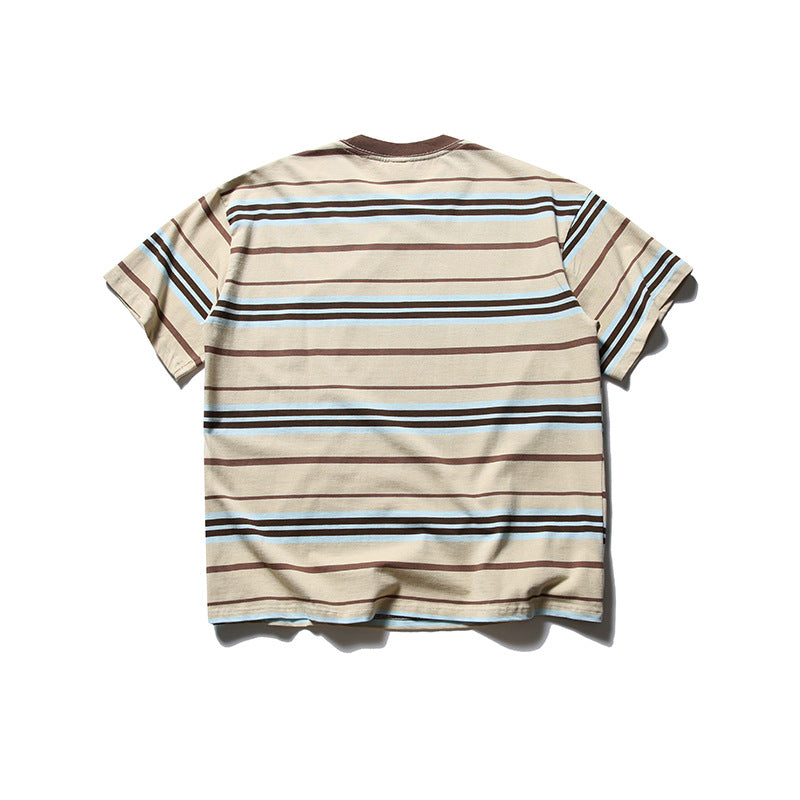 New summer 3D pocket striped T-shirt