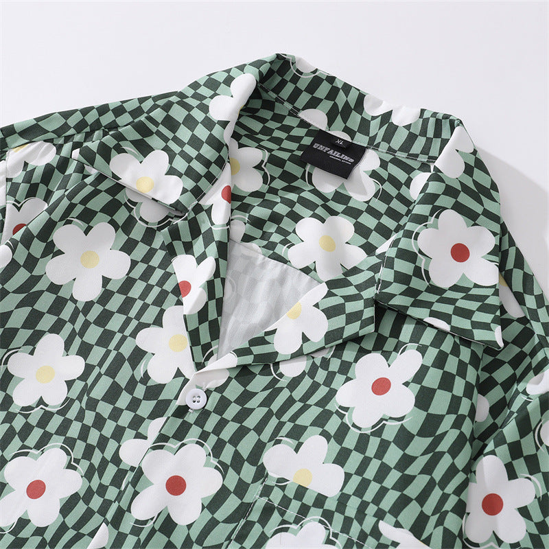 New summer check print short sleeve shirt