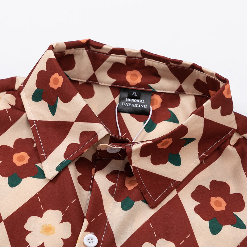 New summer check print short sleeve shirt
