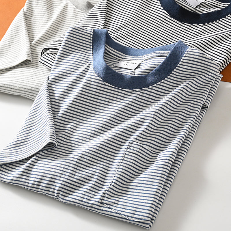 New for summer: Washed cotton striped short-sleeved T-shirt