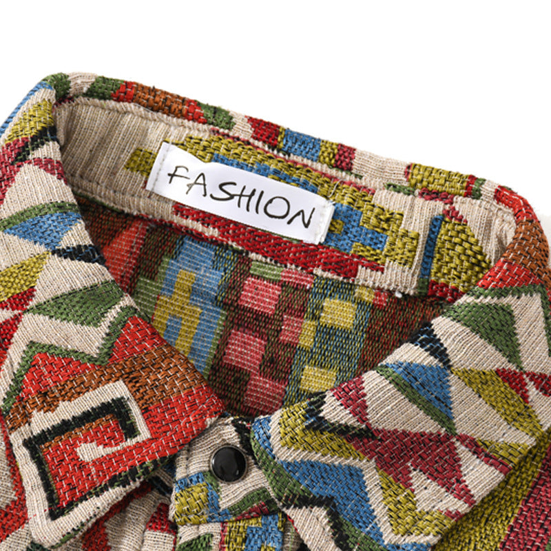 New for Spring: Ethnic Geometric Print Long Sleeve Shirt