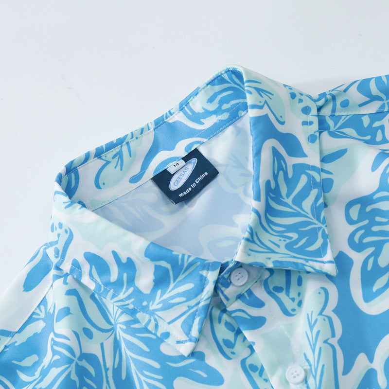 New summer leaf print short sleeve shirt
