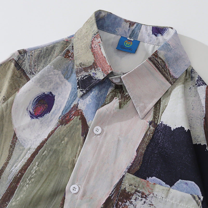 New Spring Retro Graffiti Hawaiian Long Sleeve Shirt