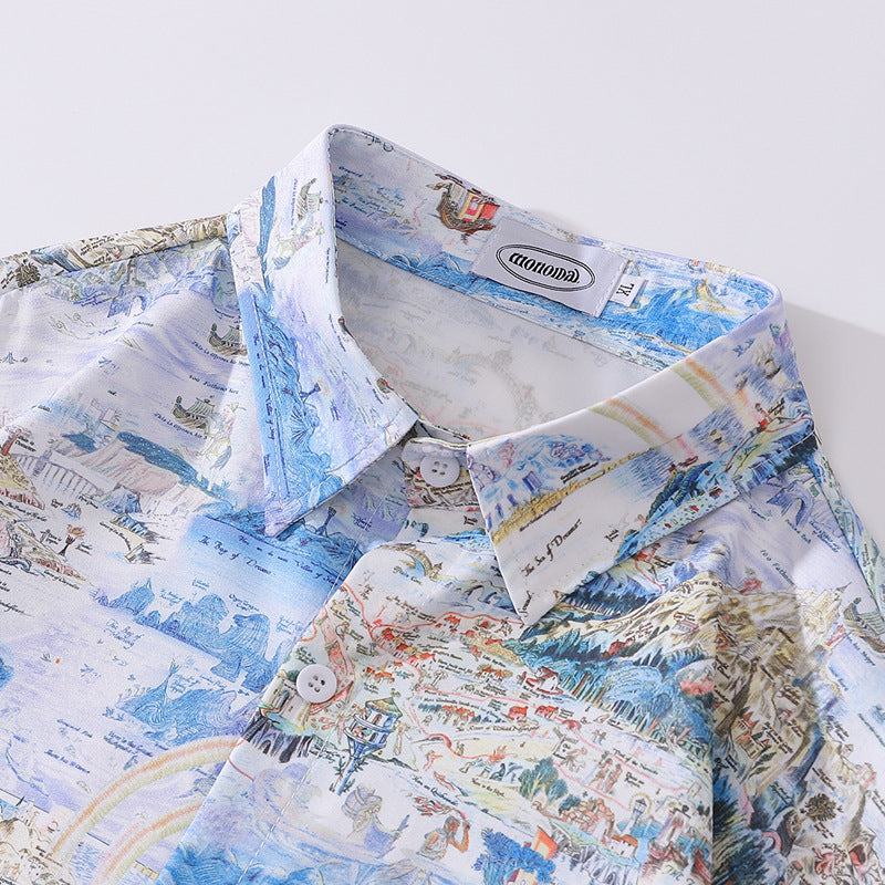 natural charm landscape print illustration long sleeve shirt