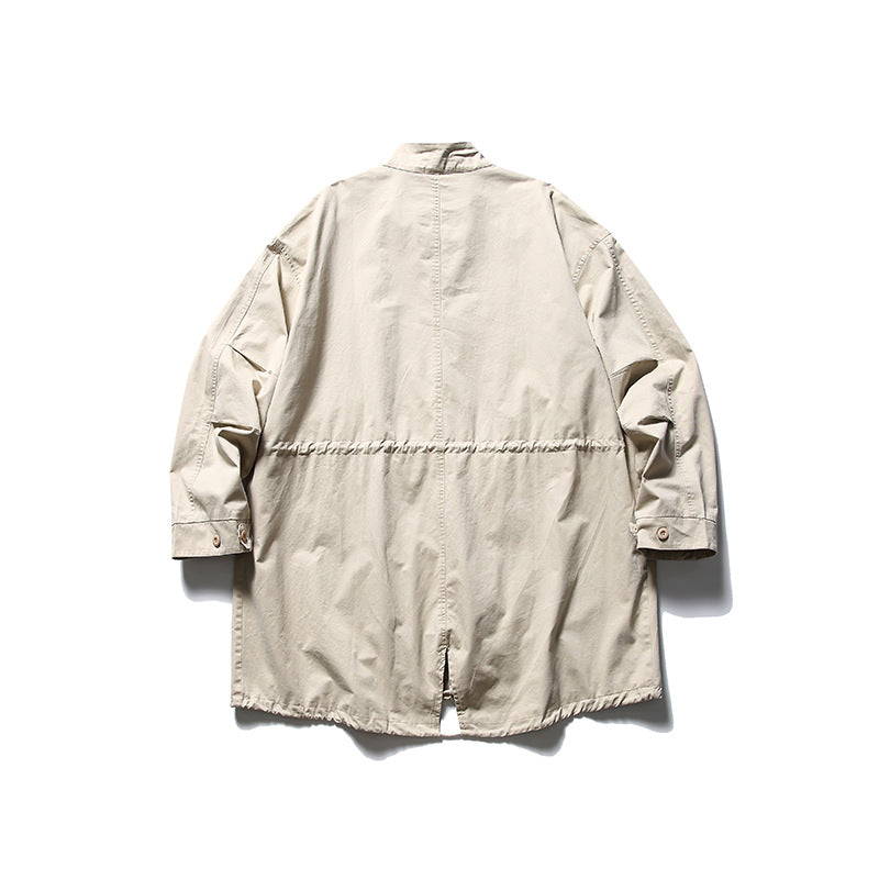 Spring color-coordinated long jacket with pockets