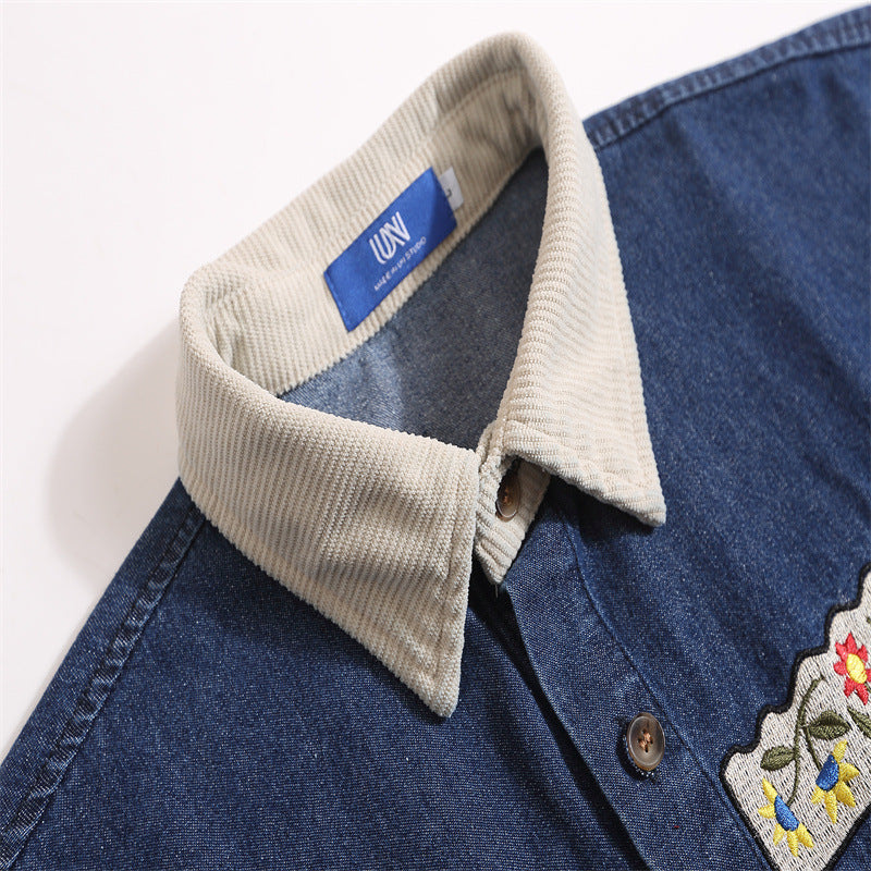 New summer embroidered denim short sleeve shirt