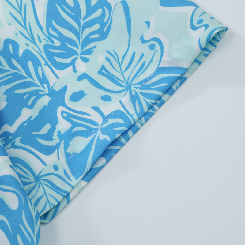 New summer leaf print short sleeve shirt