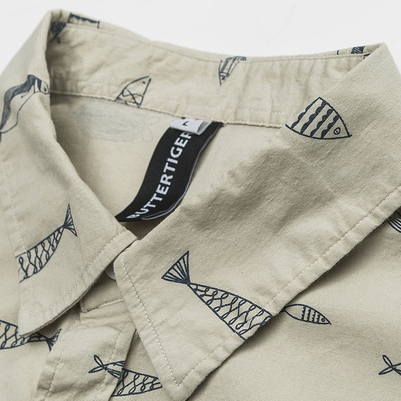 New for summer: Fish print short-sleeved shirt