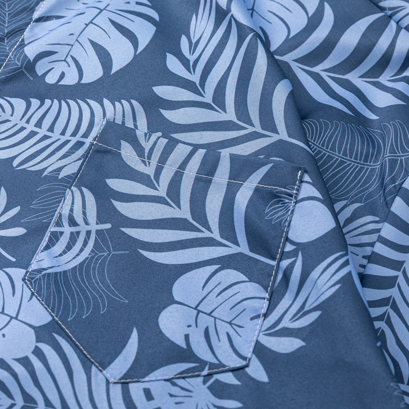 New summer color combination leaf print short sleeve shirt