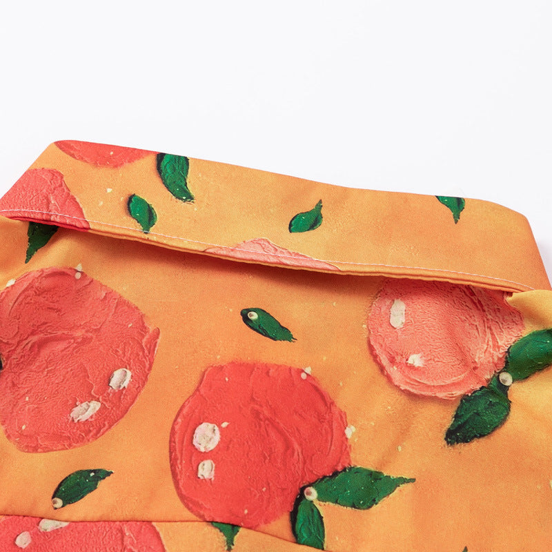 Peach fruit print short sleeve shirt