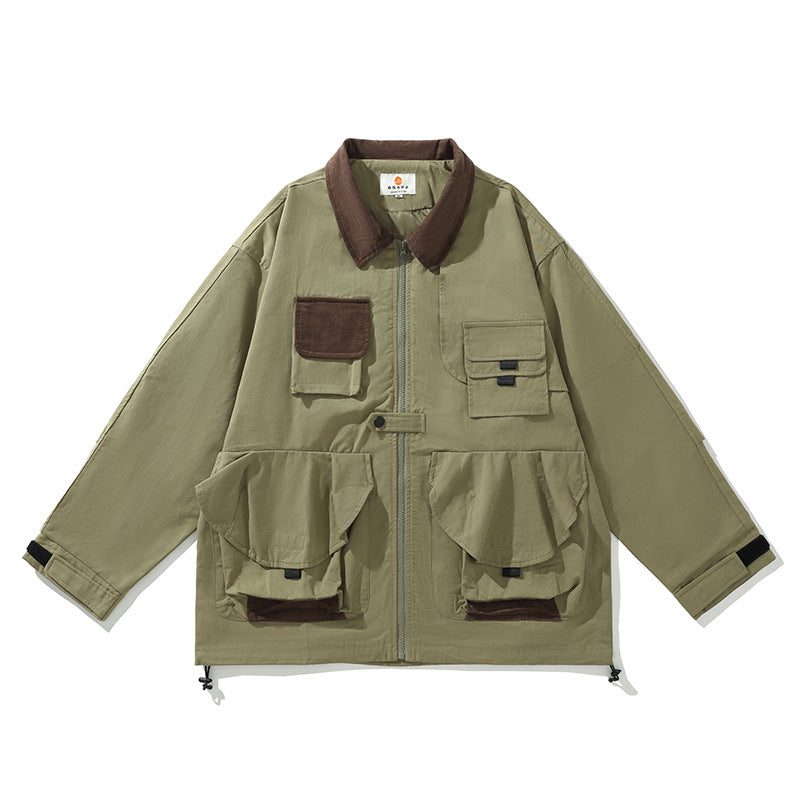 Stand collar pocket corduroy turndown collar jacket