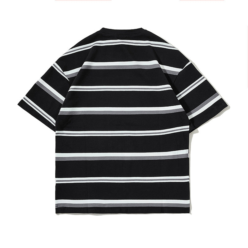 New summer border-switched crew neck T-shirt