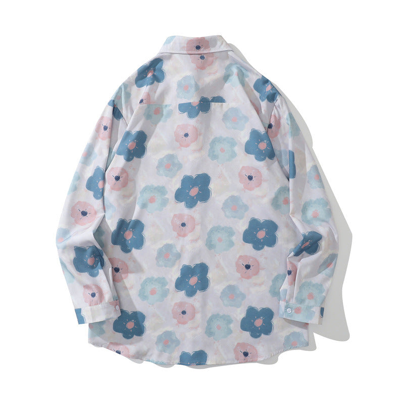 New summer color combination floral print long sleeve shirt