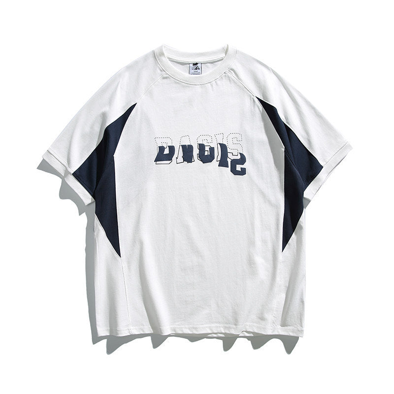 夏新作 250G 綿 切替 立体アルファベット Tシャツ