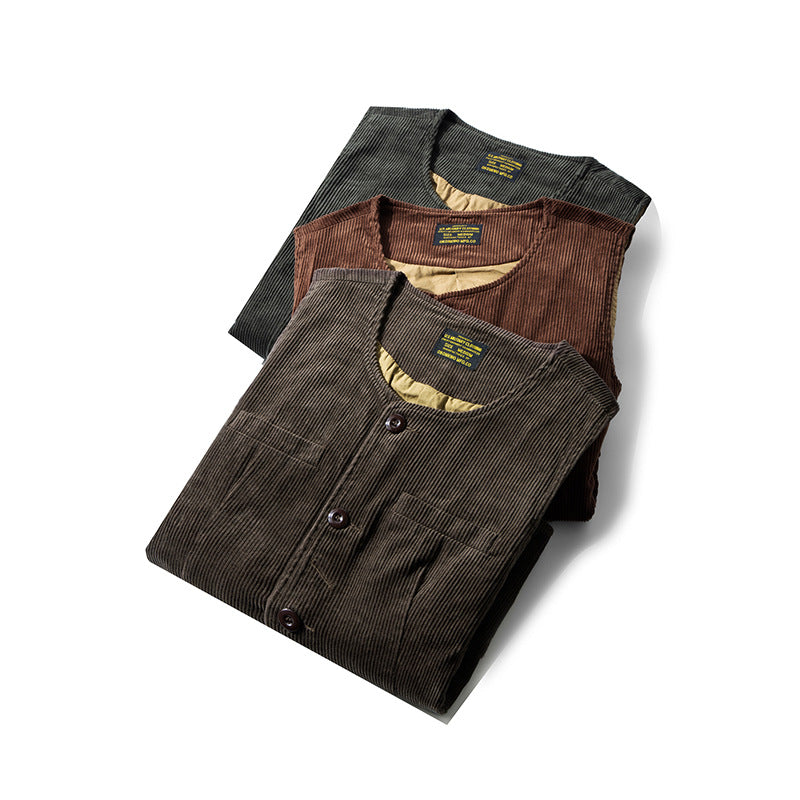 Solid color, multi-pocket, heavyweight corduroy cargo vest