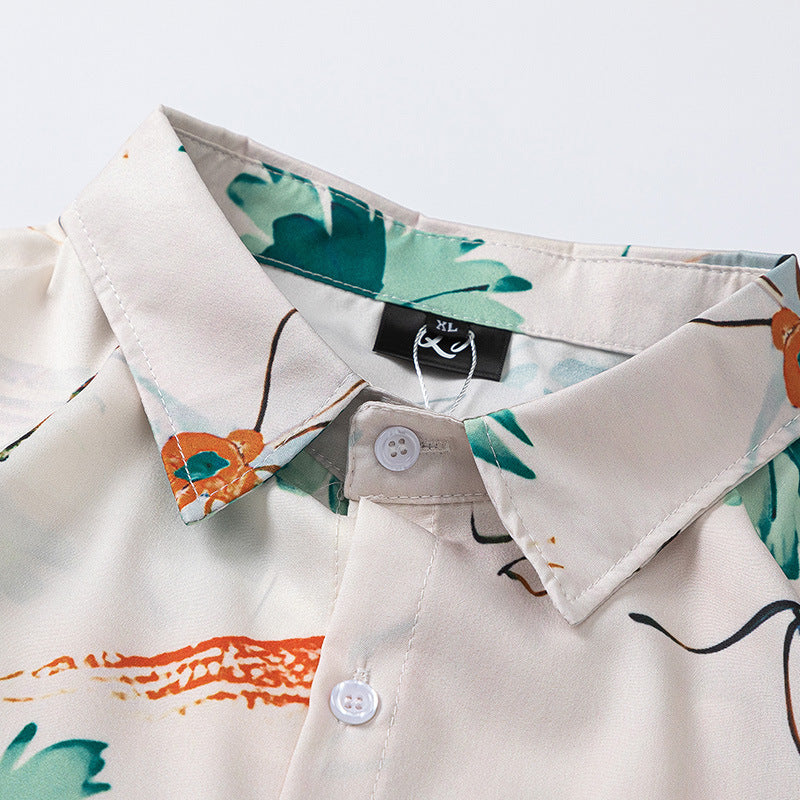 New for summer: Floral print turn-down collar short-sleeved shirt