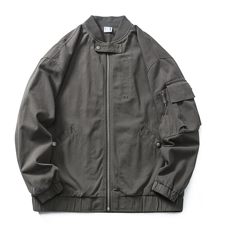 Casual Long Sleeve Retro Stand Collar Jacket with Pockets and Zipper