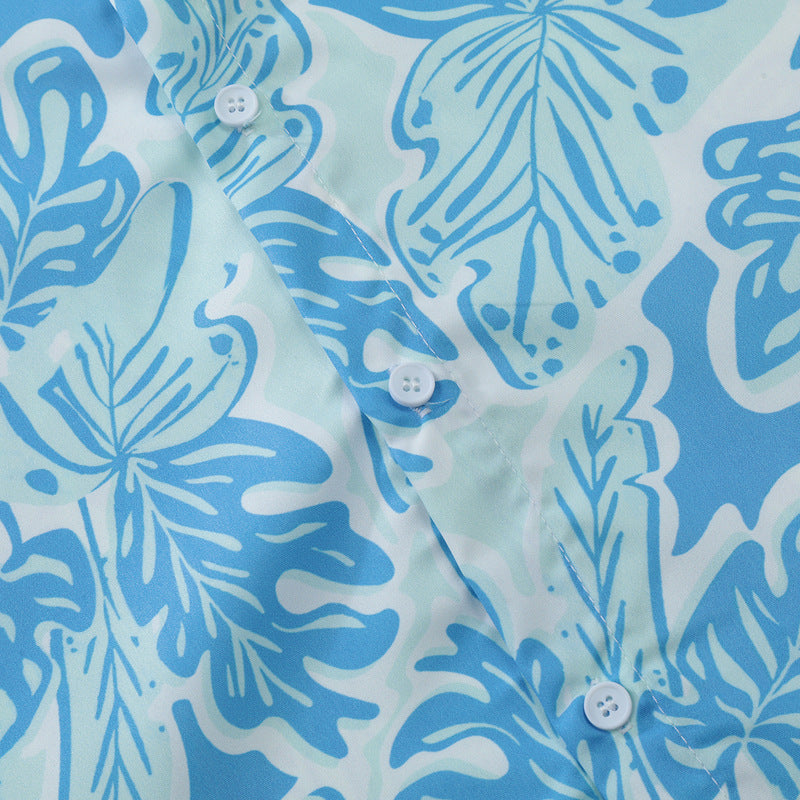New summer leaf print short sleeve shirt