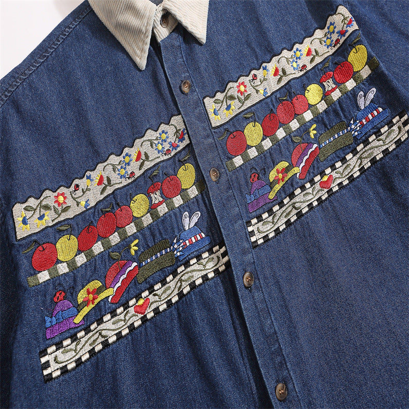 New summer embroidered denim short sleeve shirt